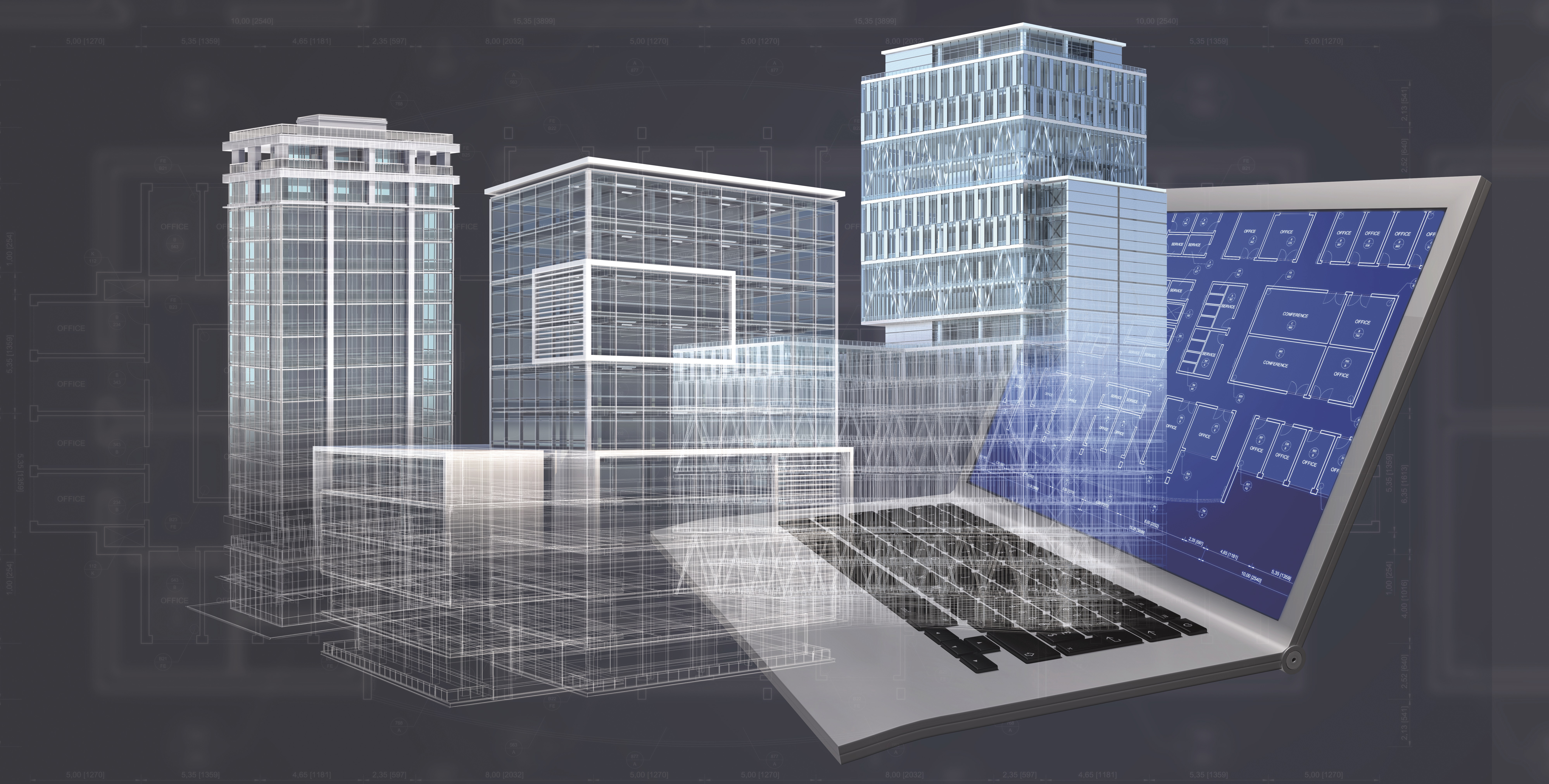 Office buildings Laptop CAD 3D Rendering