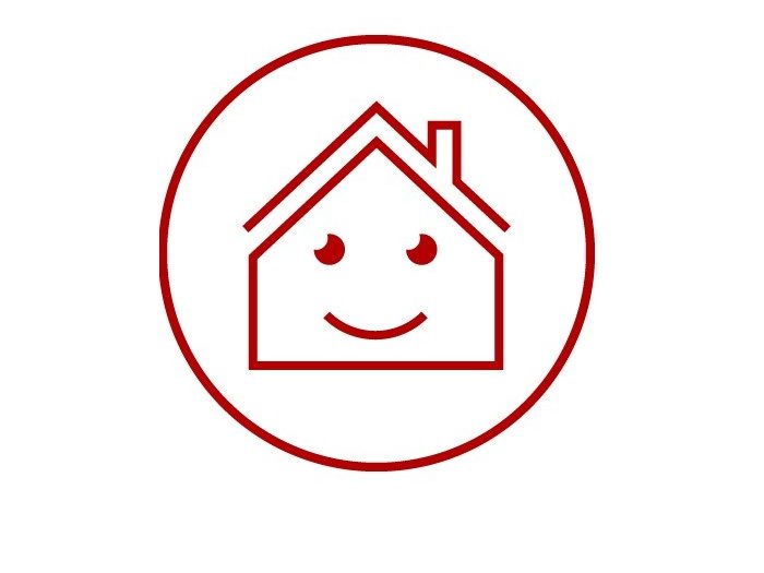 Icon with smiling face in house symbol